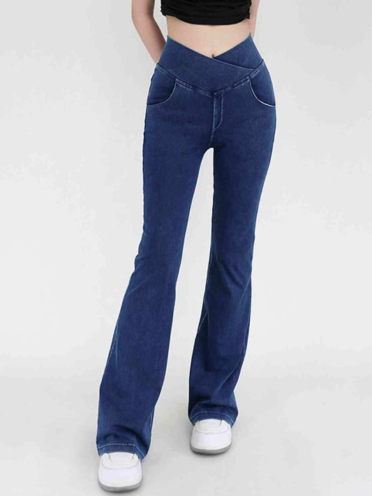 Wide Waistband Bootcut Jeans with Pockets - Trendsi - Flyclothing LLC
