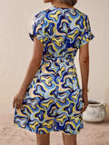 Tied Printed V-Neck Short Sleeve Dress - Trendsi - Flyclothing LLC