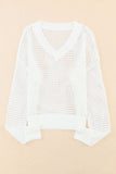 Openwork V-Neck Dropped Shoulder Knit Top - Trendsi - Flyclothing LLC