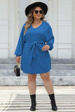 Plus Size Ribbed Tie Front Long Sleeve Sweater Dress - Trendsi - Flyclothing LLC