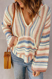 Striped Hooded Sweater with Kangaroo Pocket - Trendsi - Flyclothing LLC