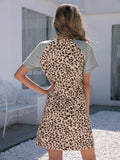 Leopard Round Neck Short Sleeve Mini Dress - Trendsi - Flyclothing LLC
