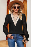 Openwork V-Neck Long Sleeve T-Shirt - Trendsi - Flyclothing LLC