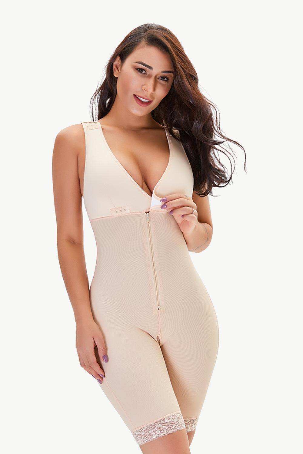 Full Size Lace Trim Shapewear with Zipper - Trendsi - Flyclothing LLC