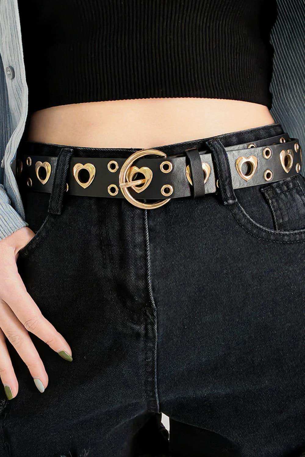 Heart Shape Alloy Detail PU Leather Belt - Trendsi - Flyclothing LLC