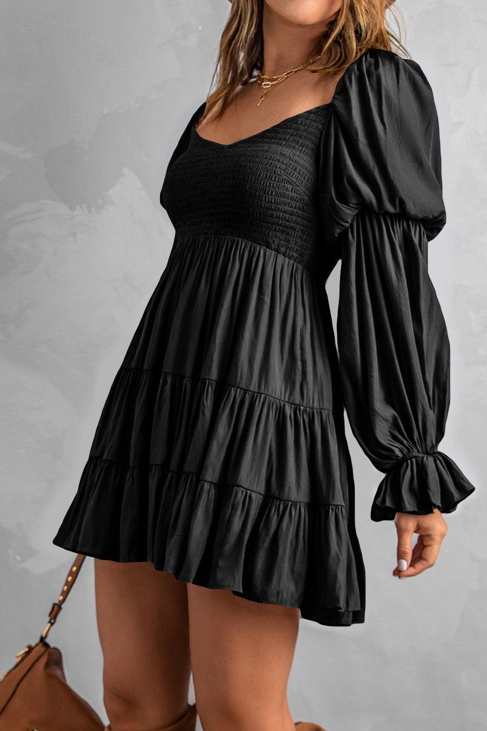 Smocked Off-Shoulder Tiered Mini Dress - Flyclothing LLC
