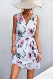 Printed Zip Detail Belted Sleeveless Dress - Trendsi - Flyclothing LLC