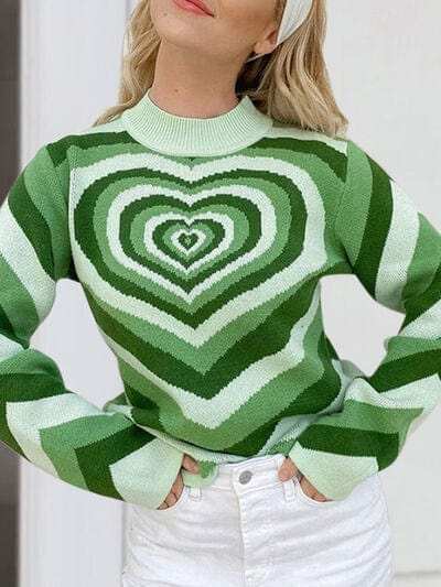 Heart Mock Neck Long Sleeve Sweater - Trendsi - Flyclothing LLC
