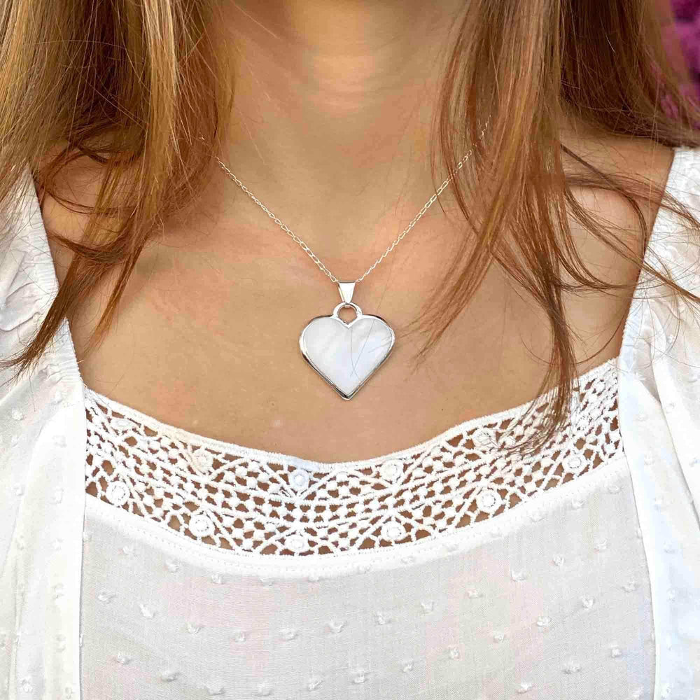 Corazon Blanco White Heart Pendant with Chain - Artisana - Flyclothing LLC