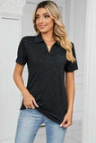 Johnny Collar Short Sleeve Blouse - Trendsi - Flyclothing LLC