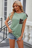 Leopard Round Neck Cap Sleeve T-Shirt - Trendsi - Flyclothing LLC