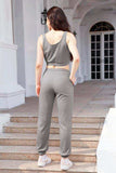 Waffle-Knit Cropped Tank and Drawstring Pants Set - Trendsi - Flyclothing LLC