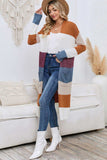 Long Color Block Open Front Pocketed Cardigan - Trendsi - Flyclothing LLC