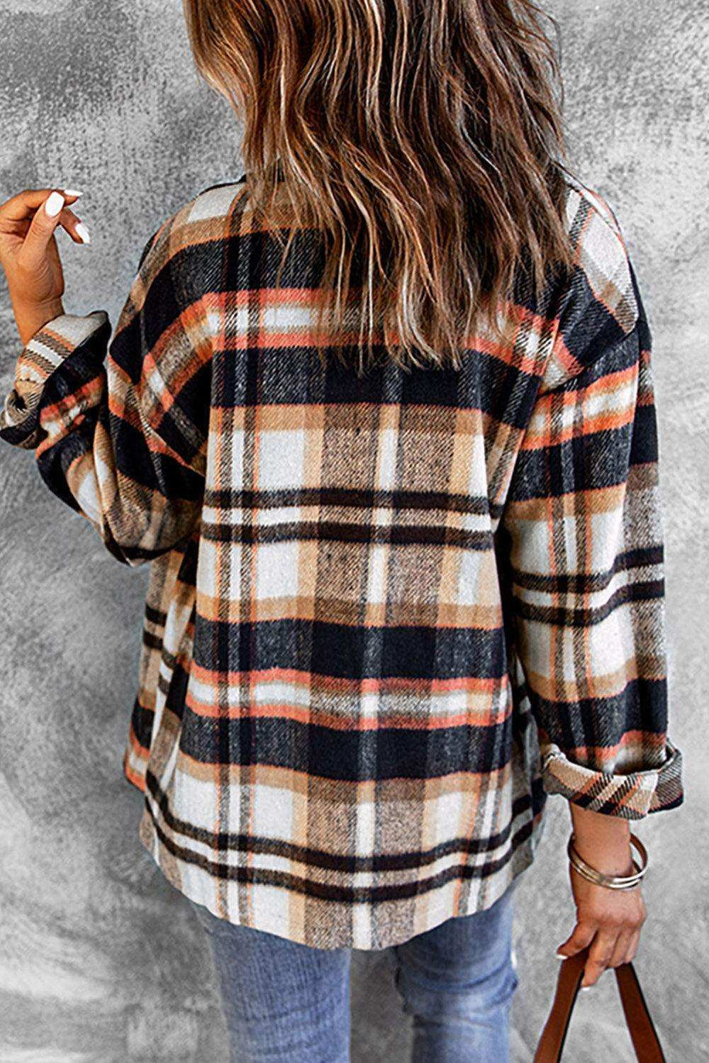 Plaid Button Front Shirt Jacket with Breast Pockets - Trendsi - Flyclothing LLC