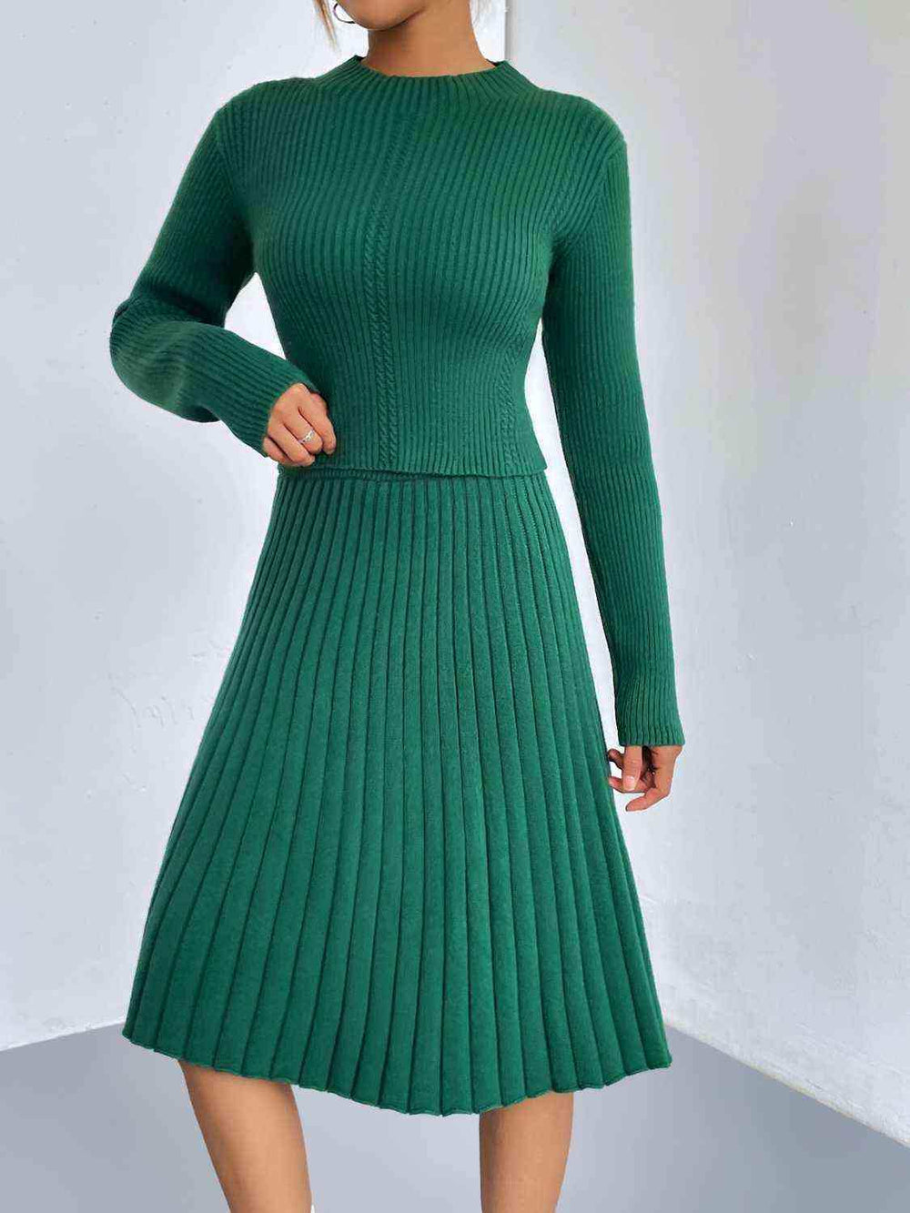 Rib-Knit Sweater and Skirt Set - Trendsi - Flyclothing LLC