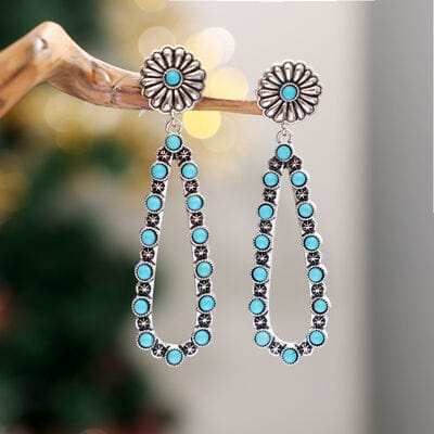 Flower Artificial Turquoise Teardrop Earrings - Trendsi - Flyclothing LLC