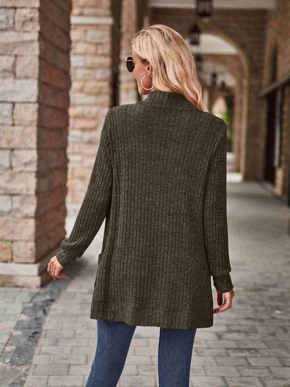 Open Front Cardigan with Pockets - Trendsi - Flyclothing LLC