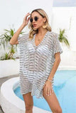 Openwork V-Neck Short Sleeve Cover Up - Trendsi - Flyclothing LLC