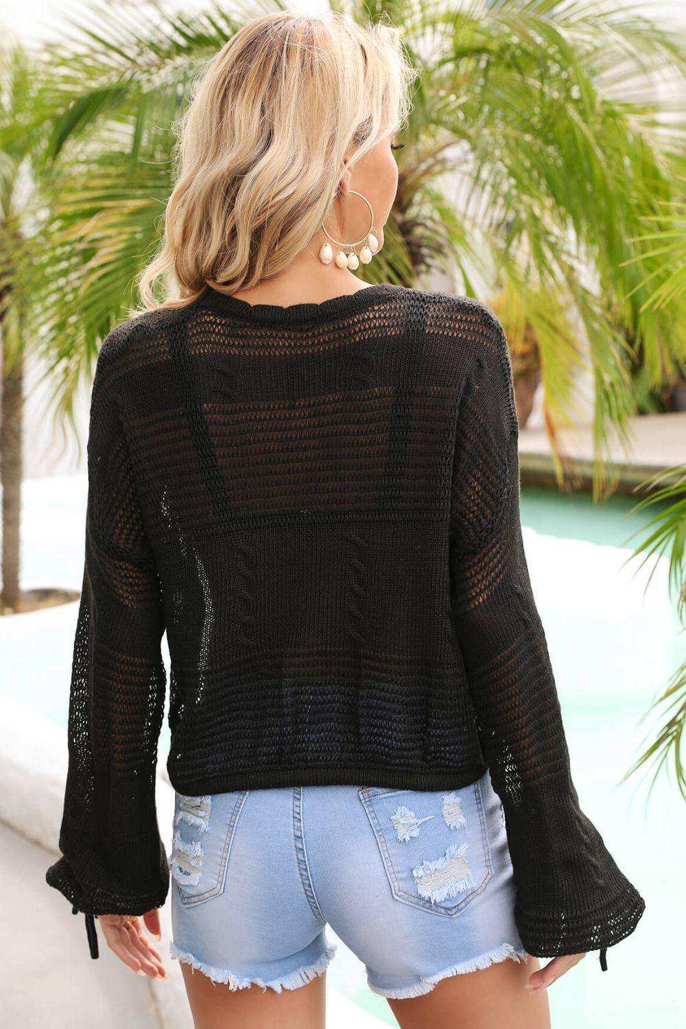 Drawstring Hem Round Neck Cropped Cover Up - Trendsi - Flyclothing LLC