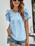 Swiss Dot Round Neck Petal Sleeve Top - Trendsi - Flyclothing LLC