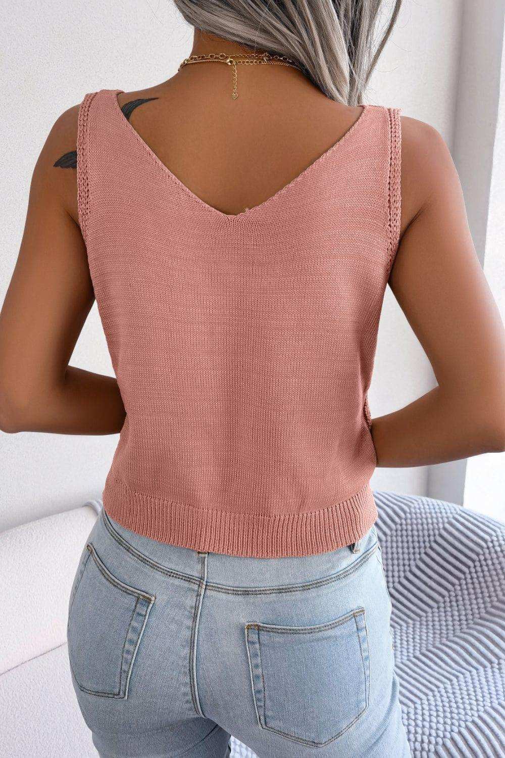 Decorative Button Mixed Knit Tank - Trendsi - Flyclothing LLC