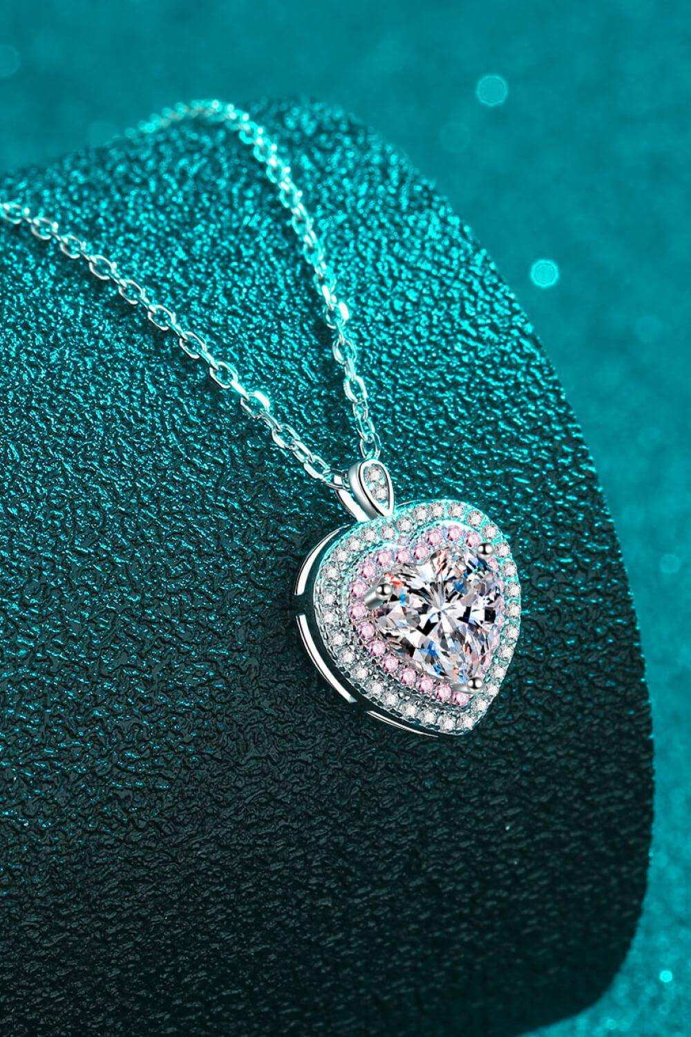 925 Sterling Silver 1 Carat Moissanite Heart Pendant Necklace - Trendsi - Flyclothing LLC