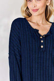 Basic Bae Full Size Ribbed Half Button Long Sleeve T-Shirt - Trendsi - Flyclothing LLC