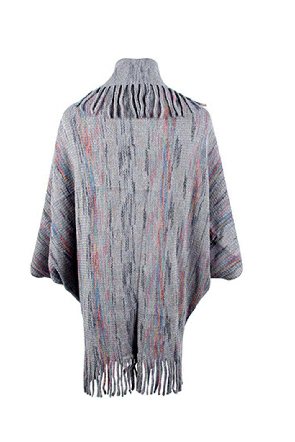 Fringe Detail Printed Poncho - Trendsi - Flyclothing LLC