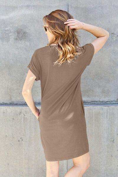 Basic Bae Full Size Round Neck Short Sleeve Dress with Pockets - Trendsi - Flyclothing LLC