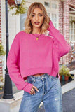 Round Neck Drop Shoulder Long Sleeve Sweater - Trendsi - Flyclothing LLC