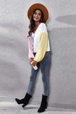 Color Block Button Up V-Neck Knit Top - Trendsi - Flyclothing LLC