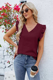 Ruffled V-Neck Cap Sleeve Blouse - Trendsi - Flyclothing LLC