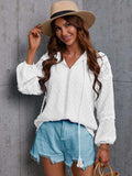 Crochet Tassel Tie Neck Long Sleeve Blouse - Trendsi - Flyclothing LLC