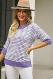 Printed Round Neck Dropped Shoulder Sweater - Trendsi - Flyclothing LLC