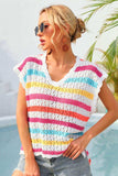 Striped V-Neck Slit Cover Up - Trendsi - Flyclothing LLC
