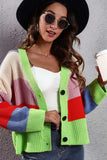 Color Block Button-Down Dropped Shoulder Cardigan - Trendsi - Flyclothing LLC