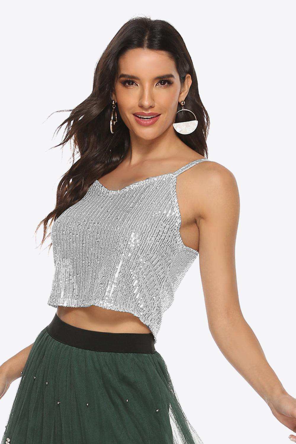Sequin Cropped Cami - Trendsi - Flyclothing LLC