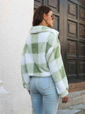 Plaid Dropped Shoulder Buttoned Jacket - Trendsi - Flyclothing LLC