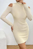 Ribbed Turtleneck Cold Shoulder Long Sleeve Mini Dress - Trendsi - Flyclothing LLC