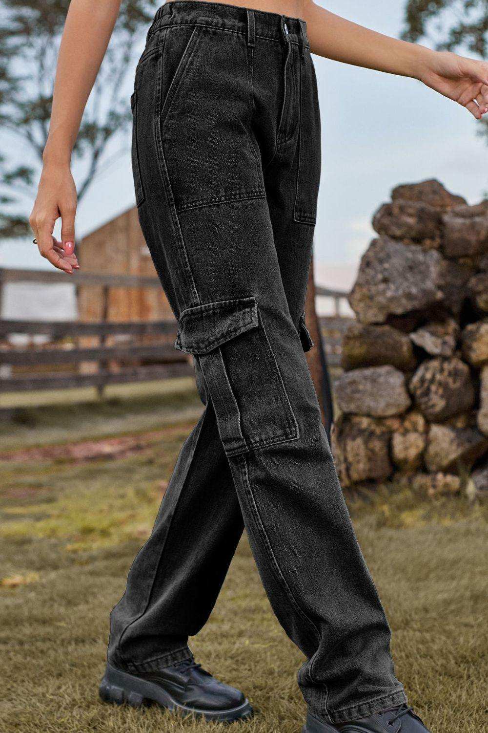 Loose Fit Long Jeans with Pockets - Trendsi - Flyclothing LLC