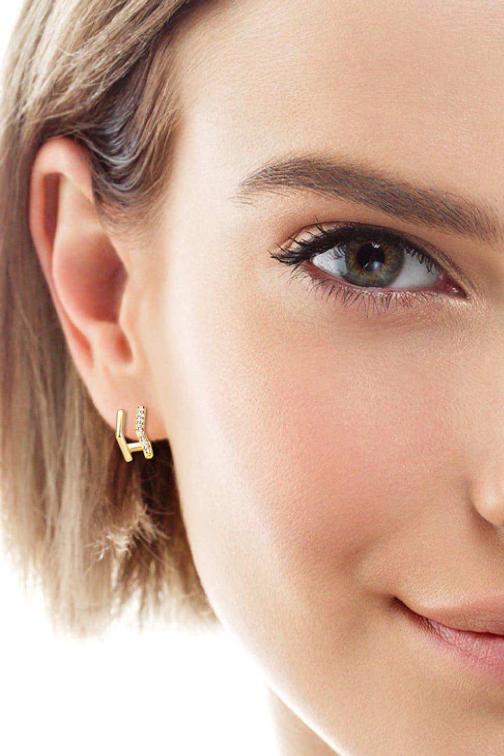 Moissanite 925 Sterling Silver Double-Layered Earrings - Trendsi - Flyclothing LLC