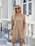 Backless Pocketed Round Neck Half Sleeve Romper - Trendsi - Flyclothing LLC