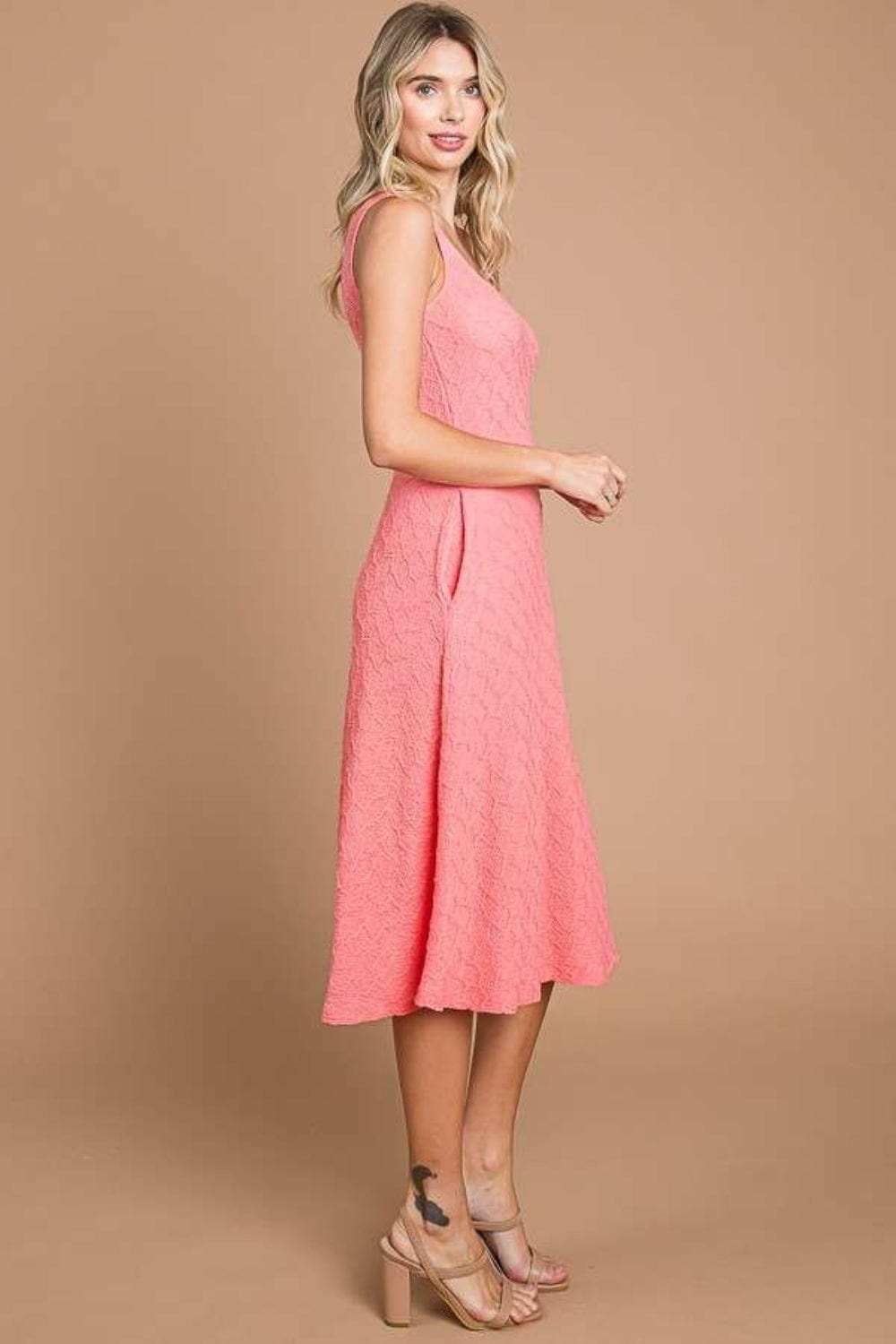 Culture Code Texture Square Neck Tank Dress with Pockets - Trendsi - Flyclothing LLC