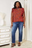 Double Take Floral Flutter Sleeve Notched Neck Blouse - Trendsi - Flyclothing LLC