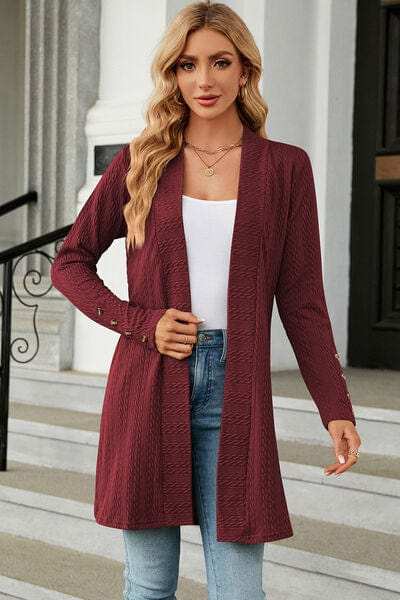 Open Front Long Sleeve Cardigan - Trendsi - Flyclothing LLC