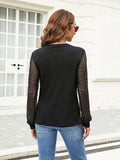 Waffle-Knit Round Neck Long Sleeve Blouse - Trendsi - Flyclothing LLC