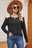 Eyelet Ribbed Round Neck Long Sleeve T-Shirt - Trendsi - Flyclothing LLC