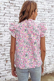 Floral Mock Neck Short Sleeve Blouse - Trendsi - Flyclothing LLC