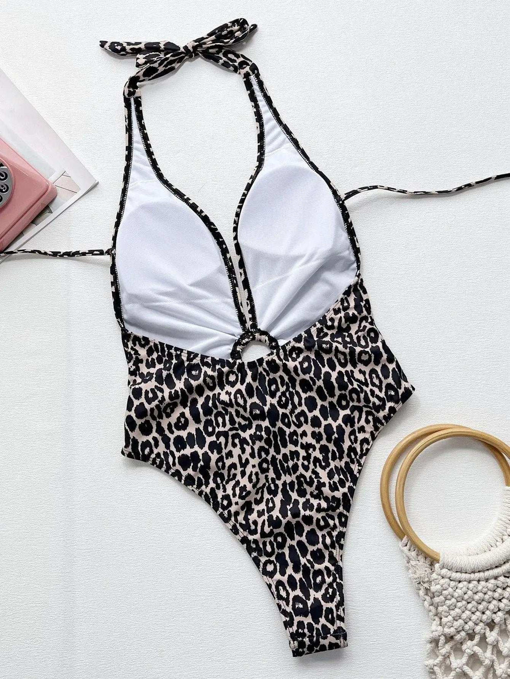 Leopard Halter Neck Ring Detail One-Piece Swimsuit - Trendsi - Flyclothing LLC