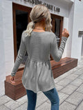 Waffle-knit V-Neck Long Sleeve Blouse - Trendsi - Flyclothing LLC